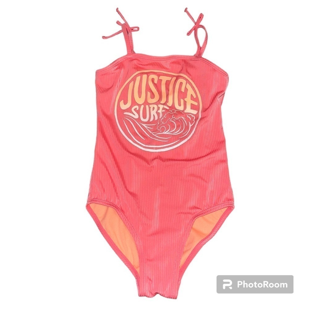 Justice surf pink & orange one piece swimsuit, size 10, adjustable straps